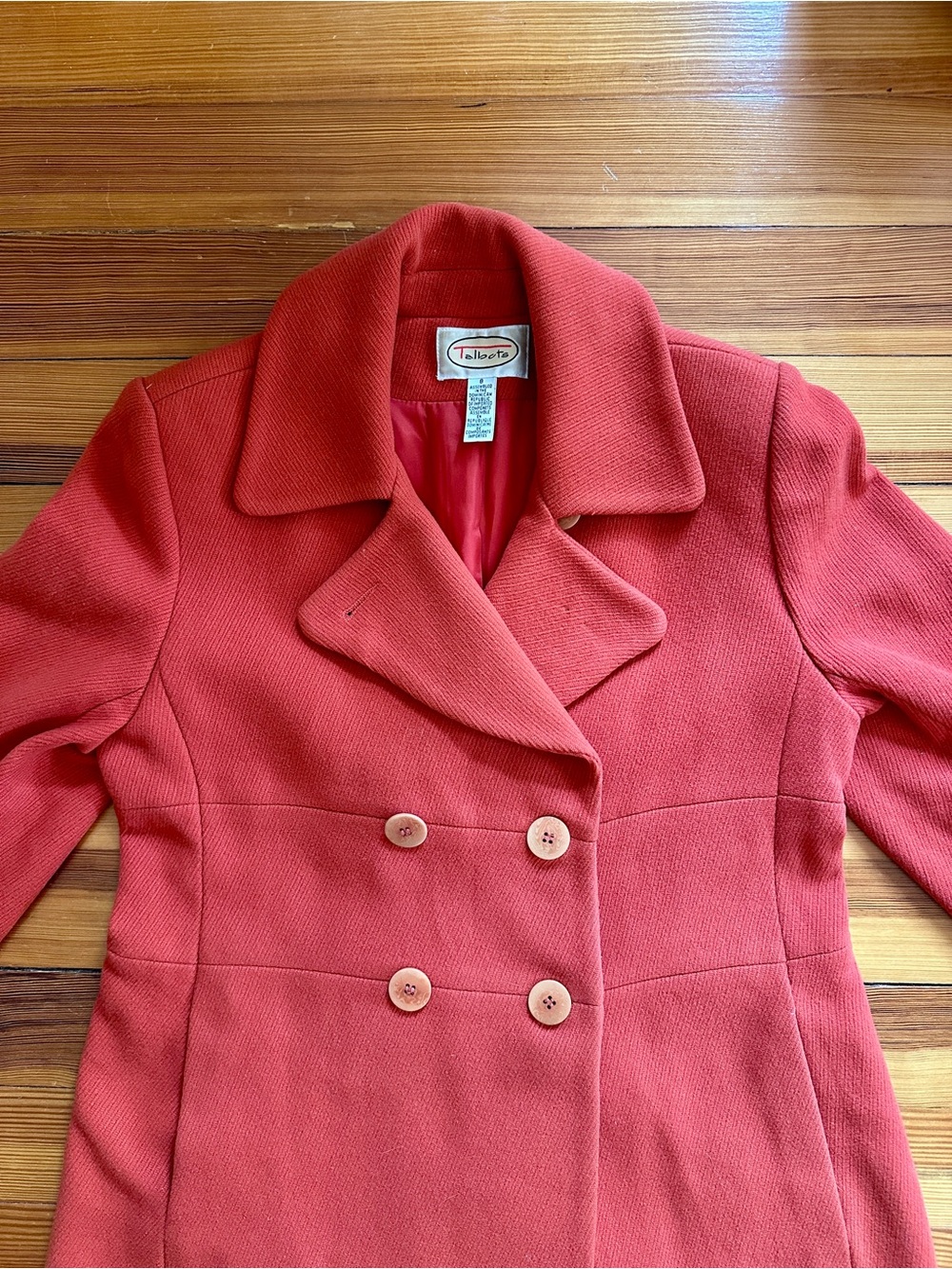 Talbots Coral-Red Double-Breasted Peacoat
